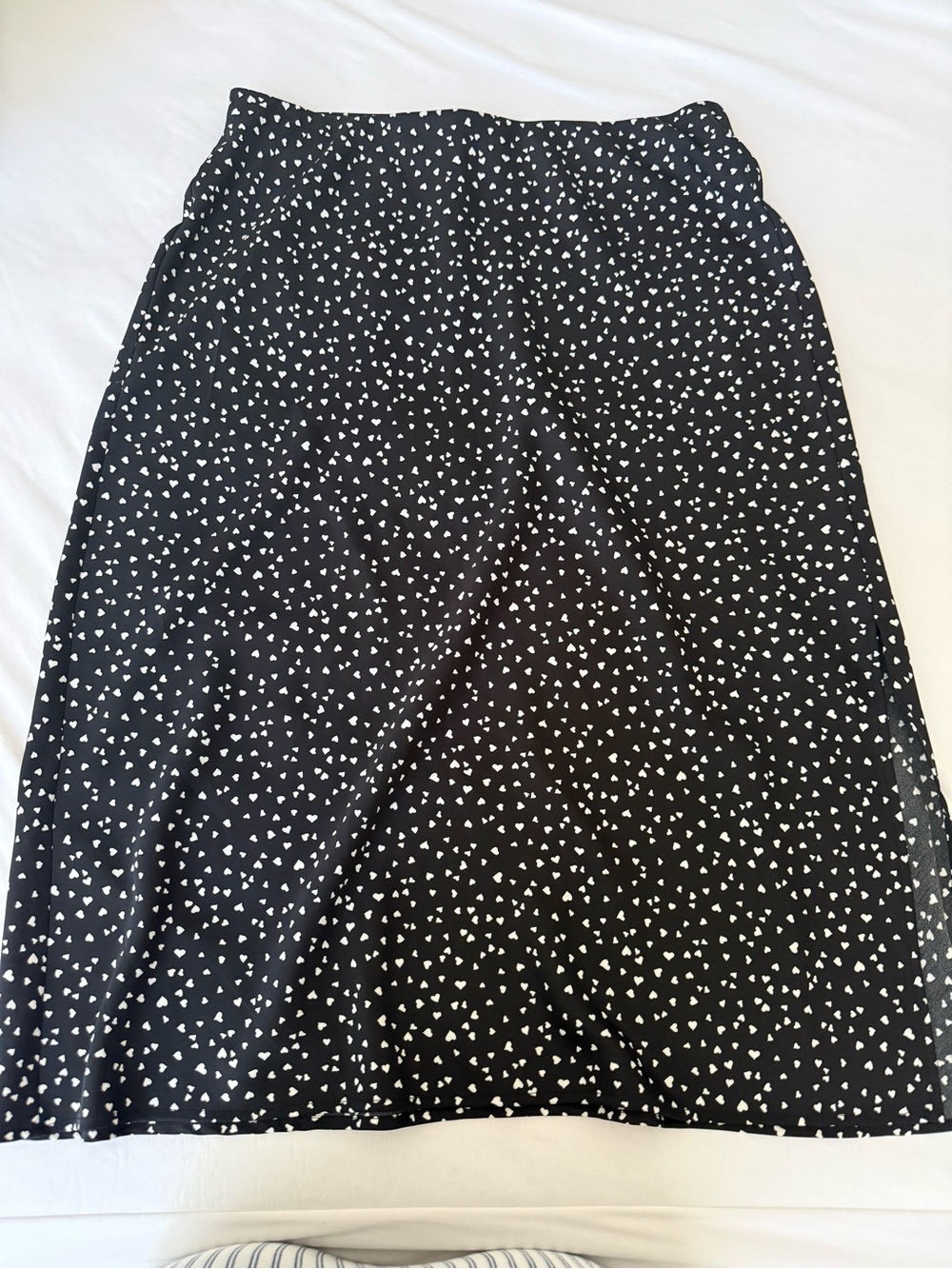 a new day Black Midi Skirt with White Heart Print